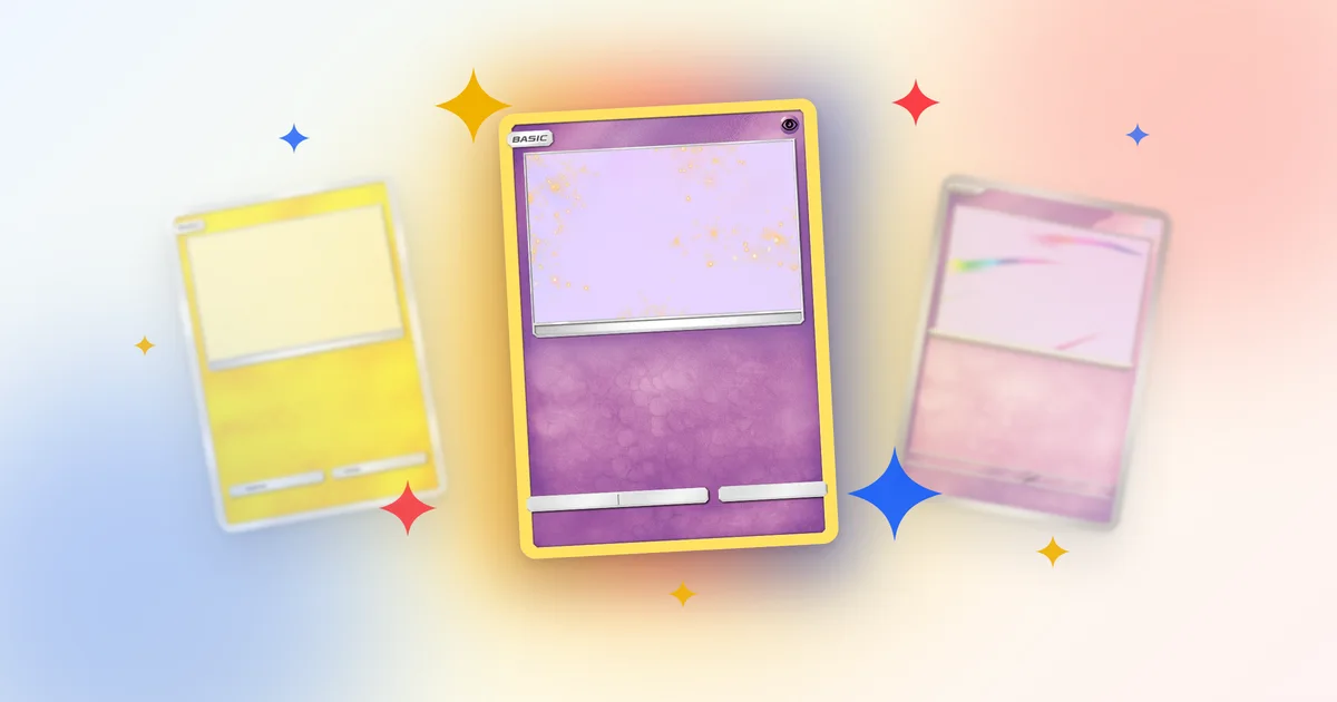 A custom Pokémon card template surrounded by sparkles, representing artwork generated with AI
