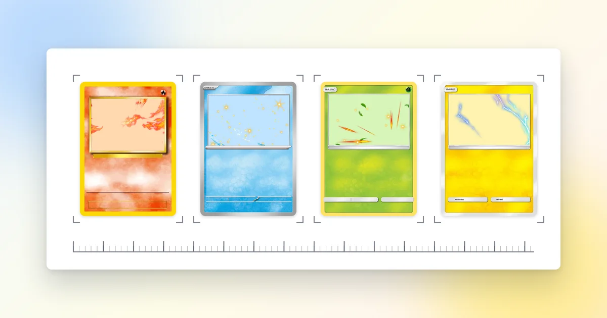 Custom Pokémon card templates laid out side by side, ready to be printed